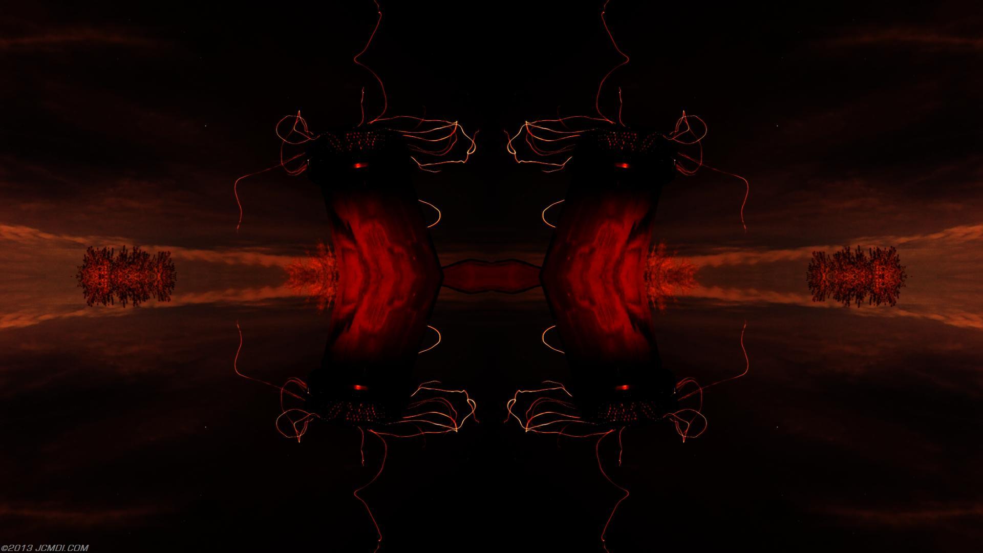 Quadroscopic composite trails: Zoomed 5D clouds moon chimney sparks and stars